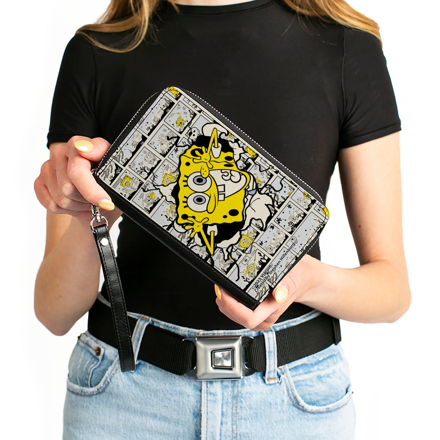 PU Zip Around Wallet Rectangle - SpongeBob Breakthrough Scene Blocks