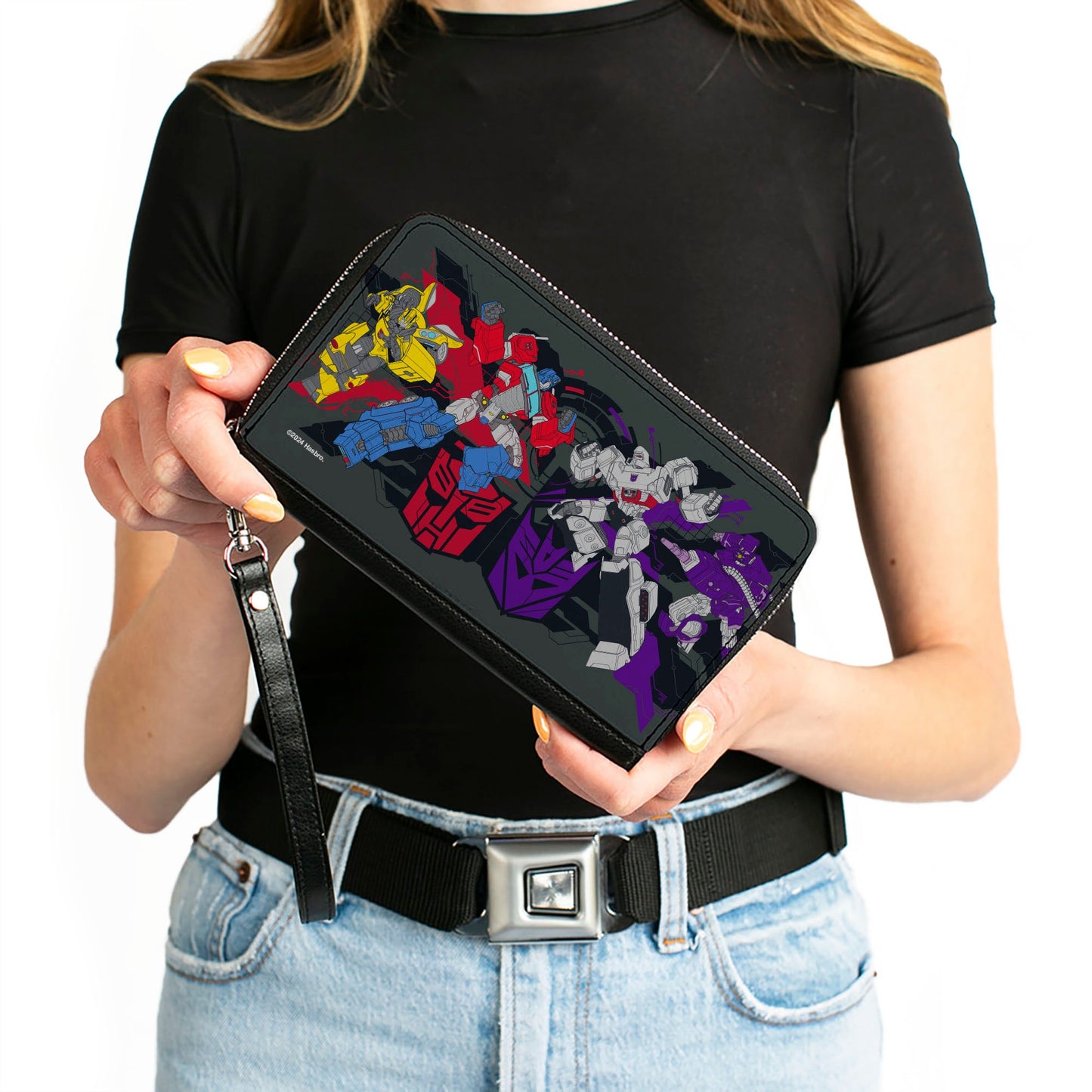 PU Zip Around Wallet Rectangle - Transformers Autobots Versus Decepticons Action Poses and Logos Grays/Black
