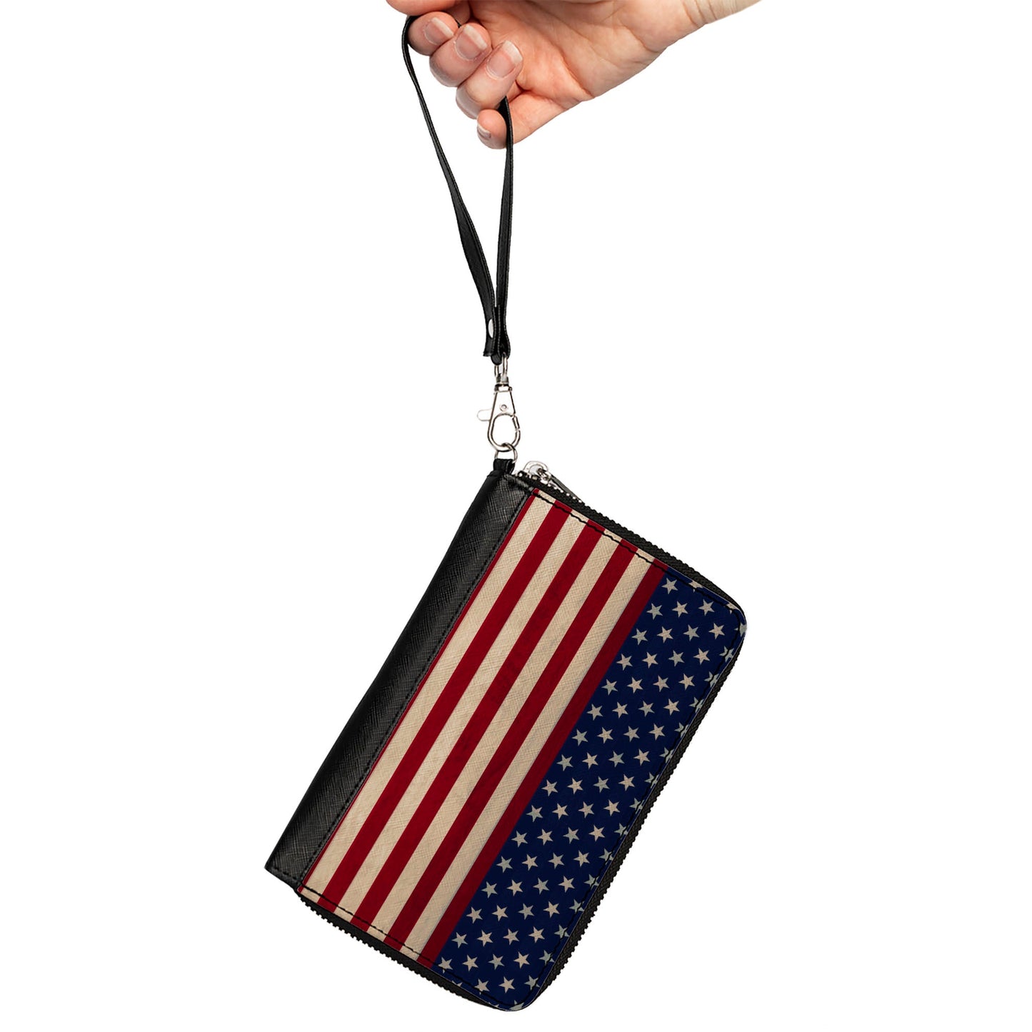 PU Zip Around Wallet Rectangle - American Flag Stripe