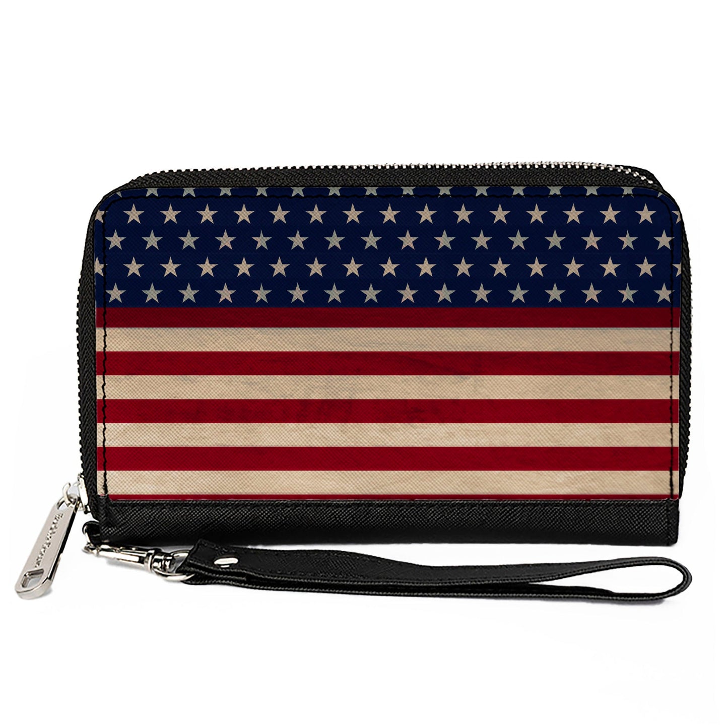 PU Zip Around Wallet Rectangle - American Flag Stripe