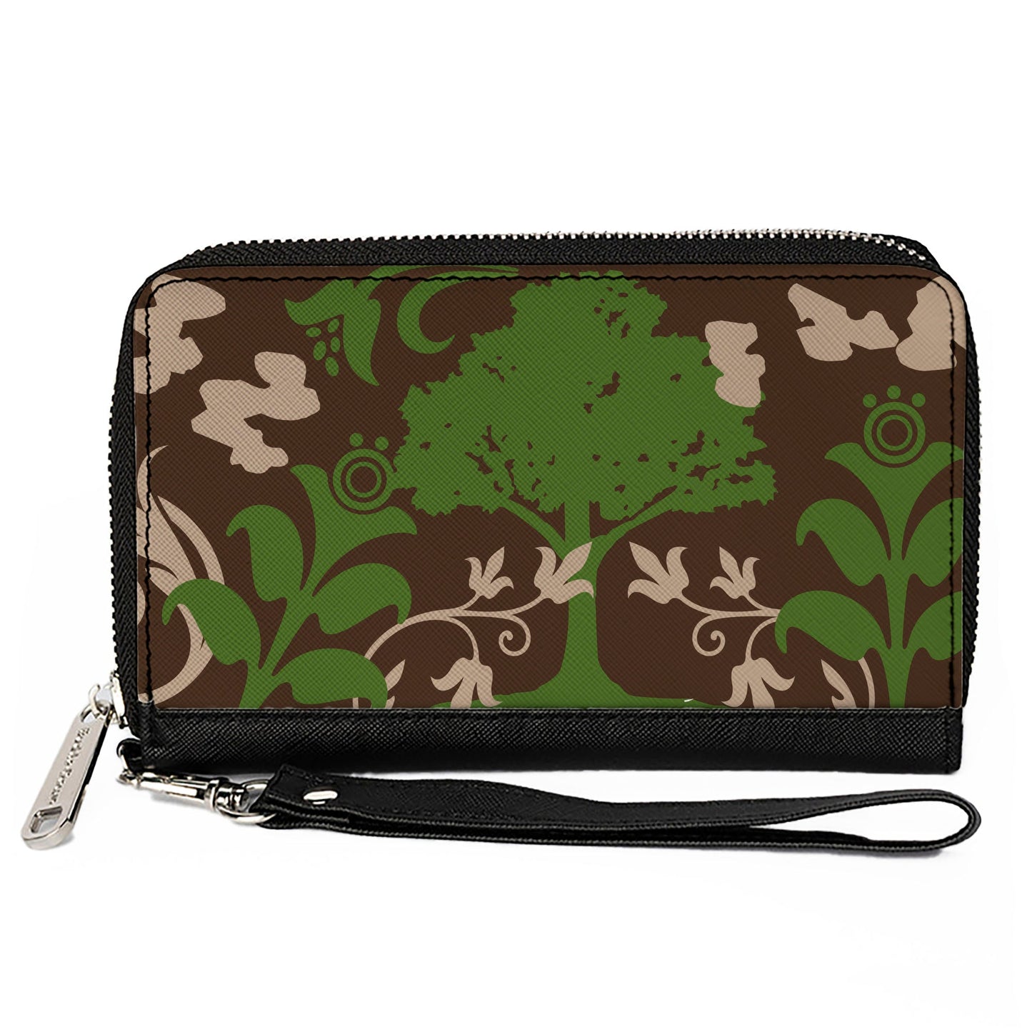 PU Zip Around Wallet Rectangle - Earthy Brown/Green