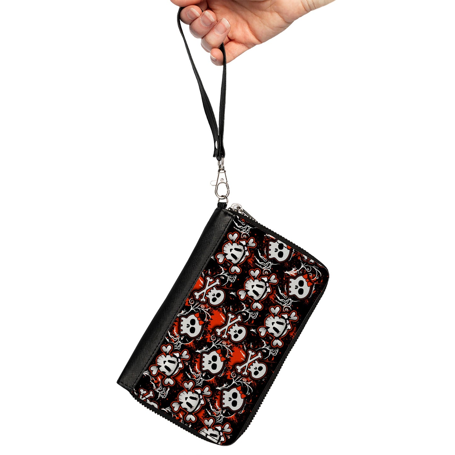 PU Zip Around Wallet Rectangle - Girlie Skull Black/Red
