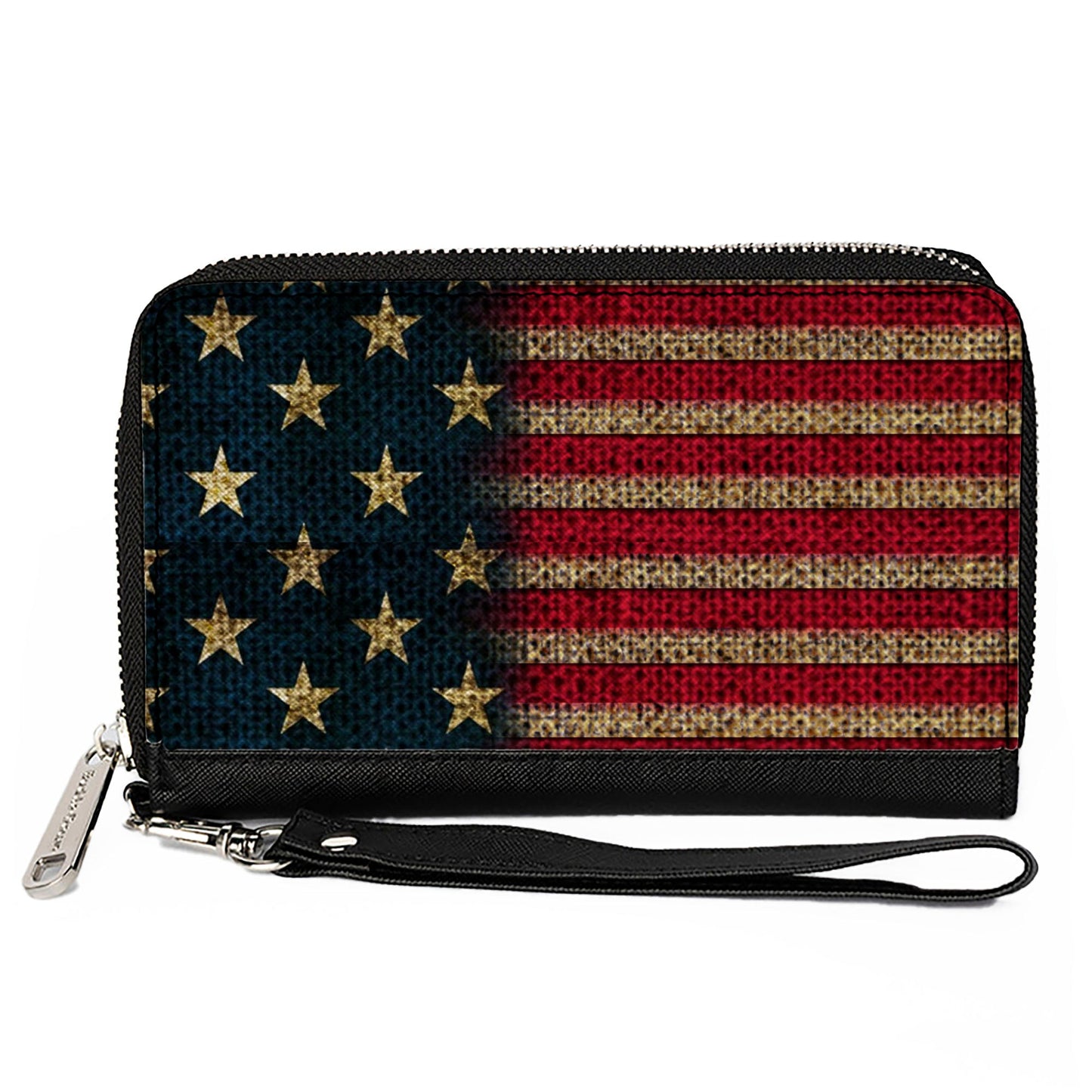 Women's PU Zip Around Wallet Rectangle - Vintage US Flag Stretch
