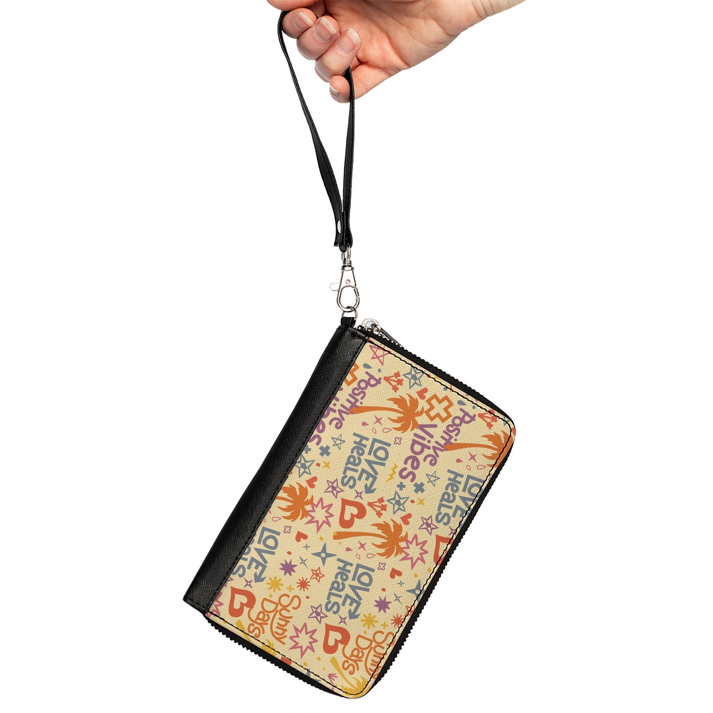 PU Zip Around Wallet Rectangle - Summer Harmony Collage Beige/Multi Color