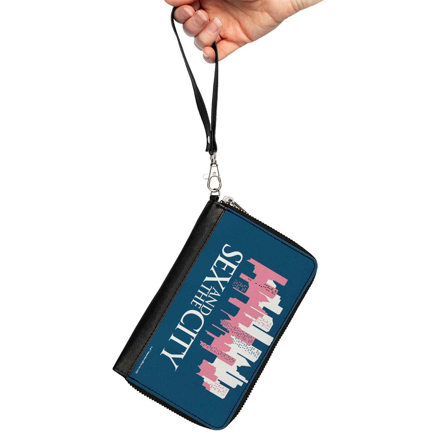 PU Zip Around Wallet Rectangle - SEX AND THE CITY Skyline Title Logo Blue/White/Pink