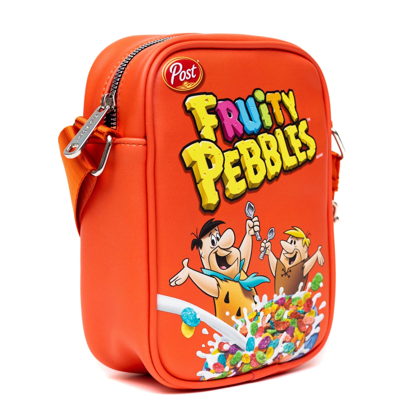 The Flintstones Bag, Crossbody, Fruity Pebbles Fred and Barney Cereal Box Replica, Bright Red, Vegan Leather