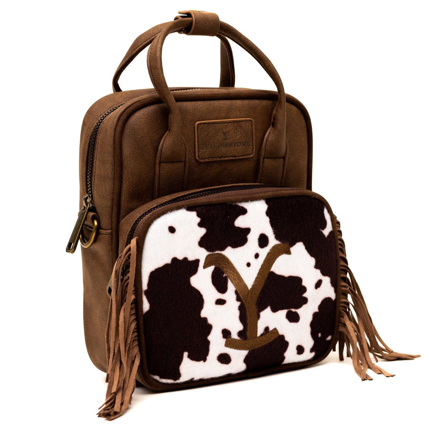 Paramount Network Bag, Crossbody, Yellowstone Dutton Ranch Cowboy Cowhide, Distressed Brown, Vegan Leather