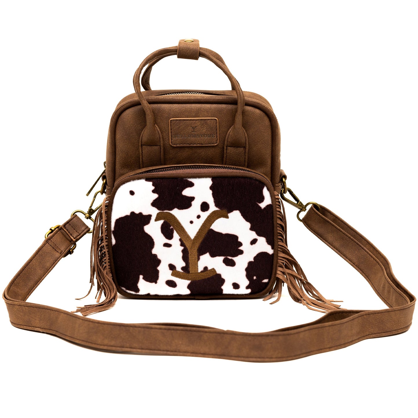 Paramount Network Bag, Crossbody, Yellowstone Dutton Ranch Cowboy Cowhide, Distressed Brown, Vegan Leather