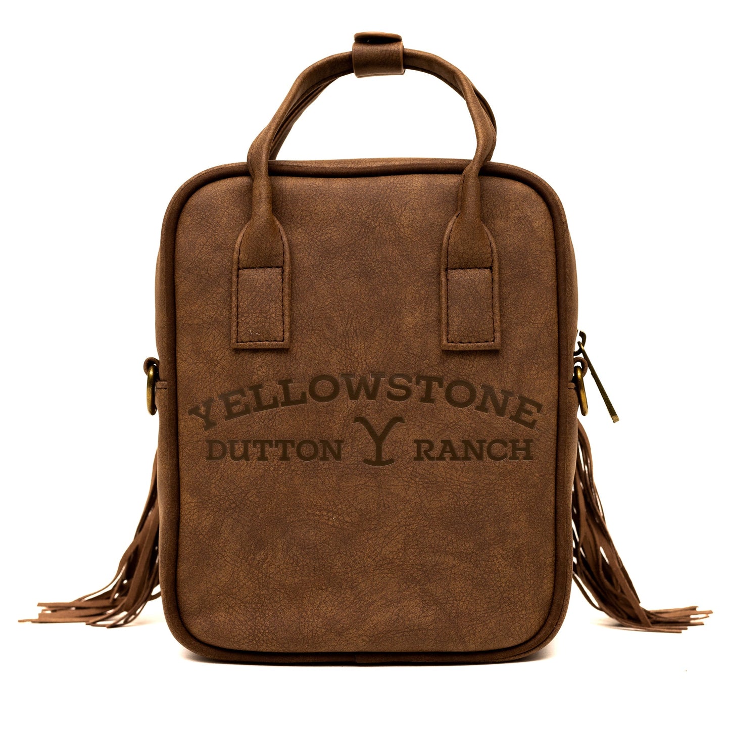 Paramount Network Bag, Crossbody, Yellowstone Dutton Ranch Cowboy Cowhide, Distressed Brown, Vegan Leather