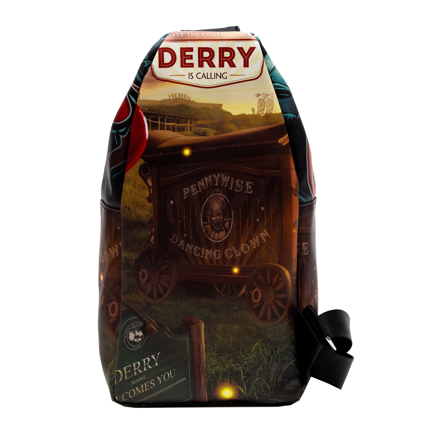 Warner Bros. Horror Movies Vegan Leather Crossbody Sling Bag, It Chapter Two Pennywise Derry Circus Pose, 7" x 14"