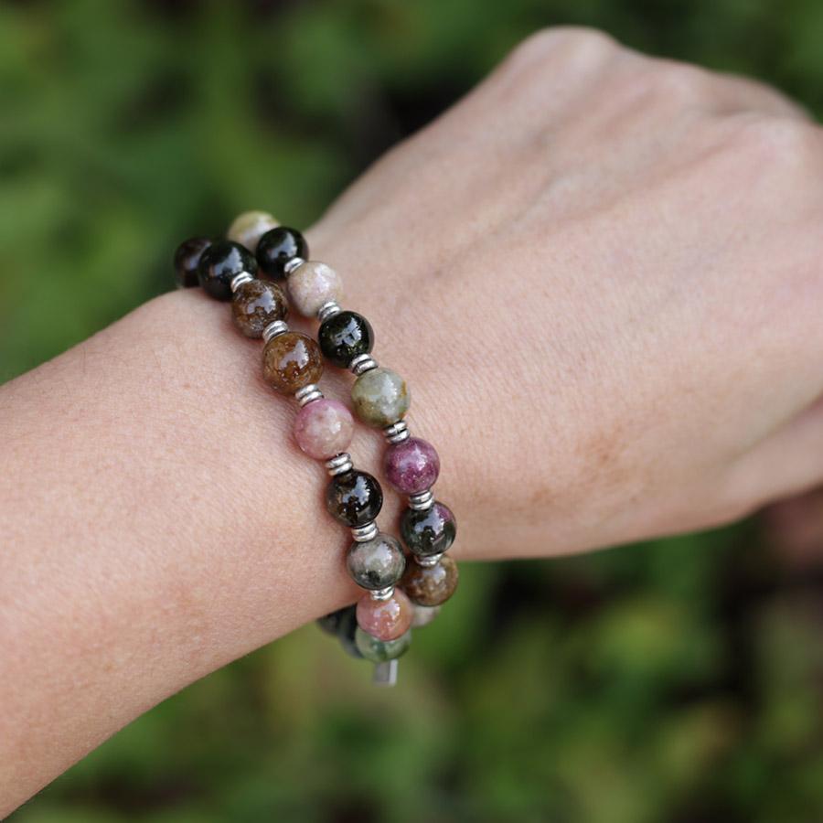 "Protection" Watermelon Tourmaline 27 Bead Wrist Mala Bracelet