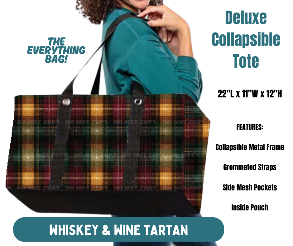 Preorder! Closes 8/13. ETA Nov. Whiskey & Wine Tartan Collapsible Tote