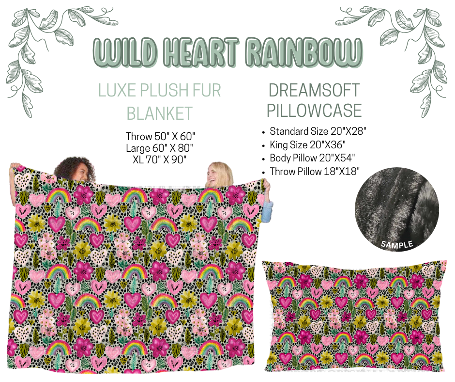 Preorder! Closes 10/9. ETA Dec. Wild Heart Rainbow Luxe Plush Fur Blanket and/or DreamSoft Pillowcase