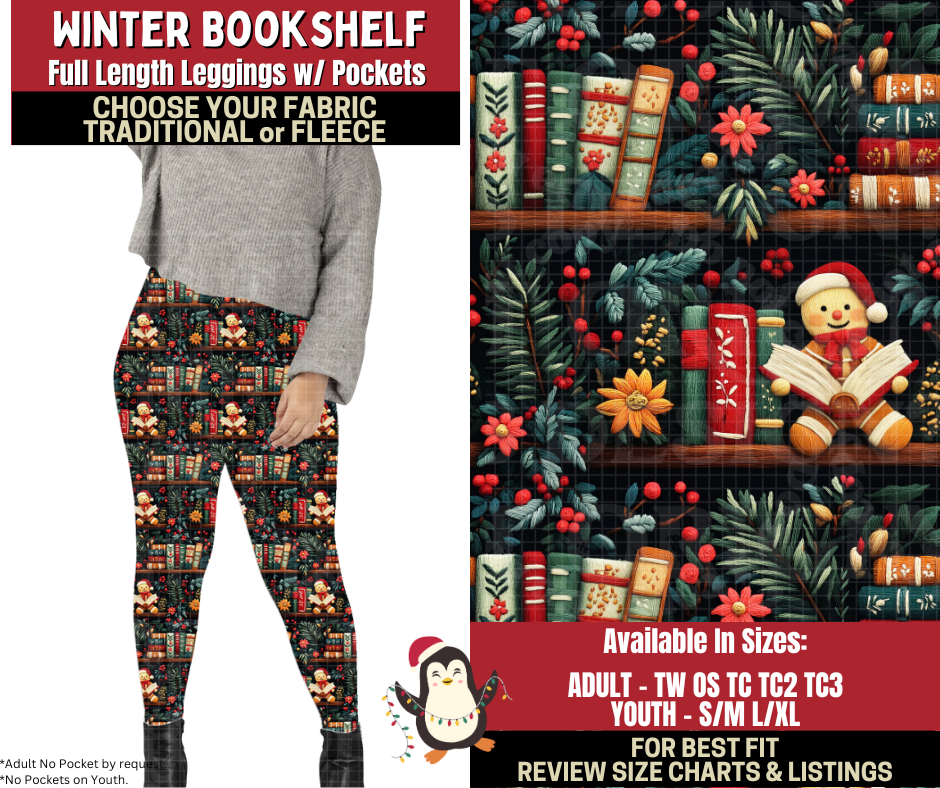 Preorder! Closes 9/4. ETA Dec. Winter Bookshelf Leggings Choose Fleece or Traditional