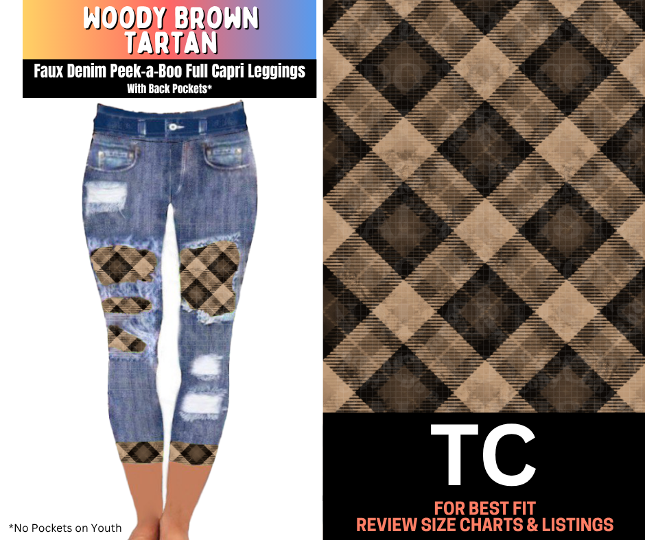 Woody Brown Tartan Capri Faux Denim Peekaboo