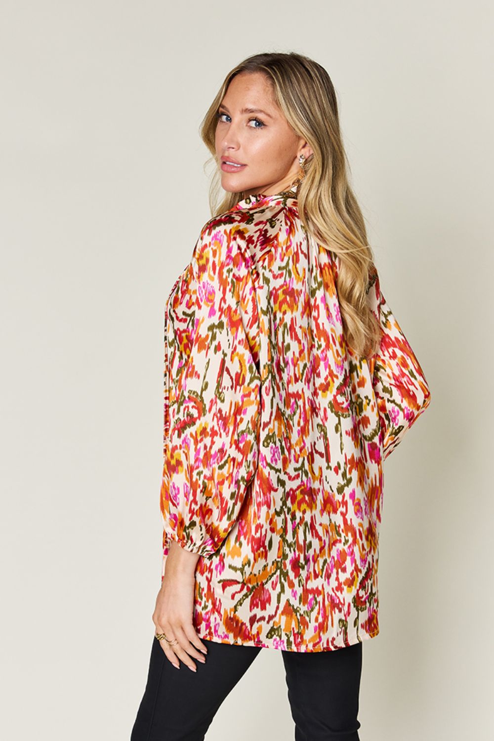Double Take Printed Button Up Long Sleeve Shirt