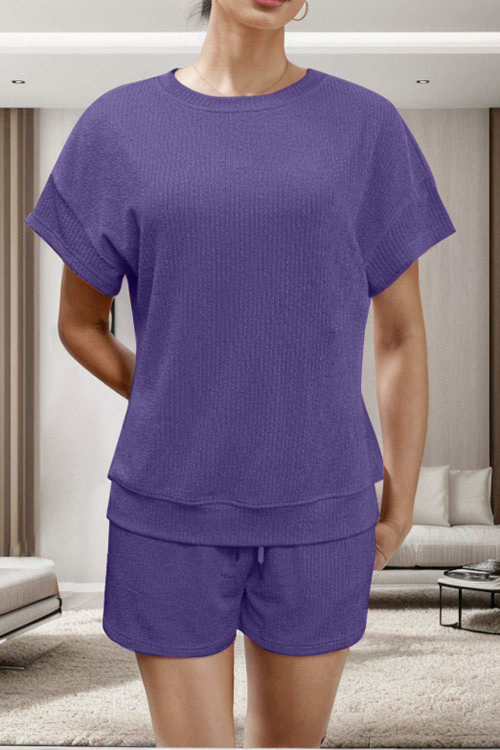 Double Take Round Neck Short Sleeve T-Shirt and Shorts Set