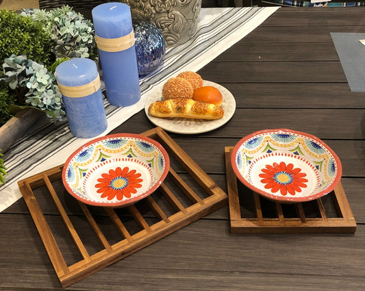 Acacia Wood Trivet Set Of 2 Heat-Resistant Round Wooden Trivets For Kitchen