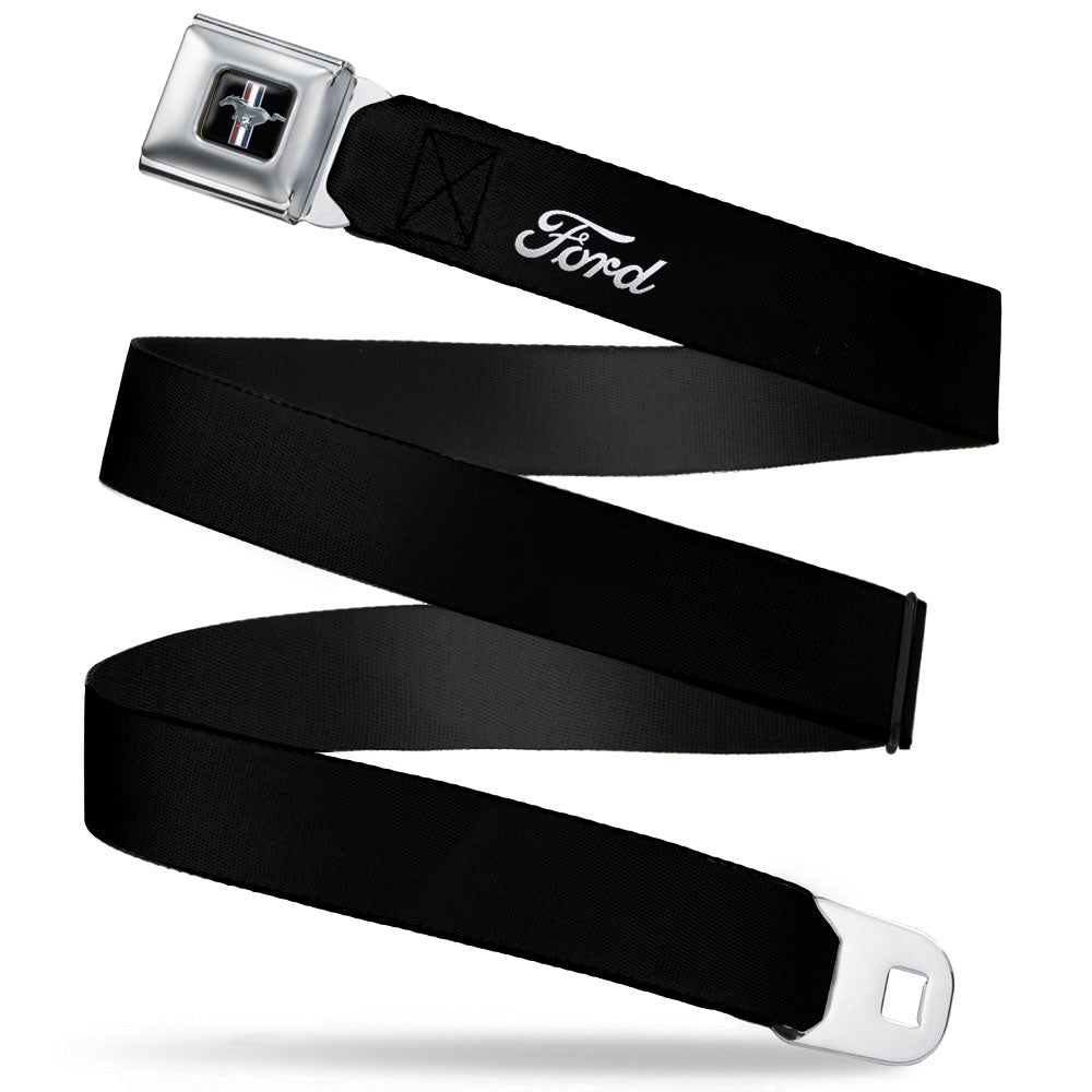Ford Mustang Emblem Seatbelt Belt - FORD Script Single Black/White Webbing