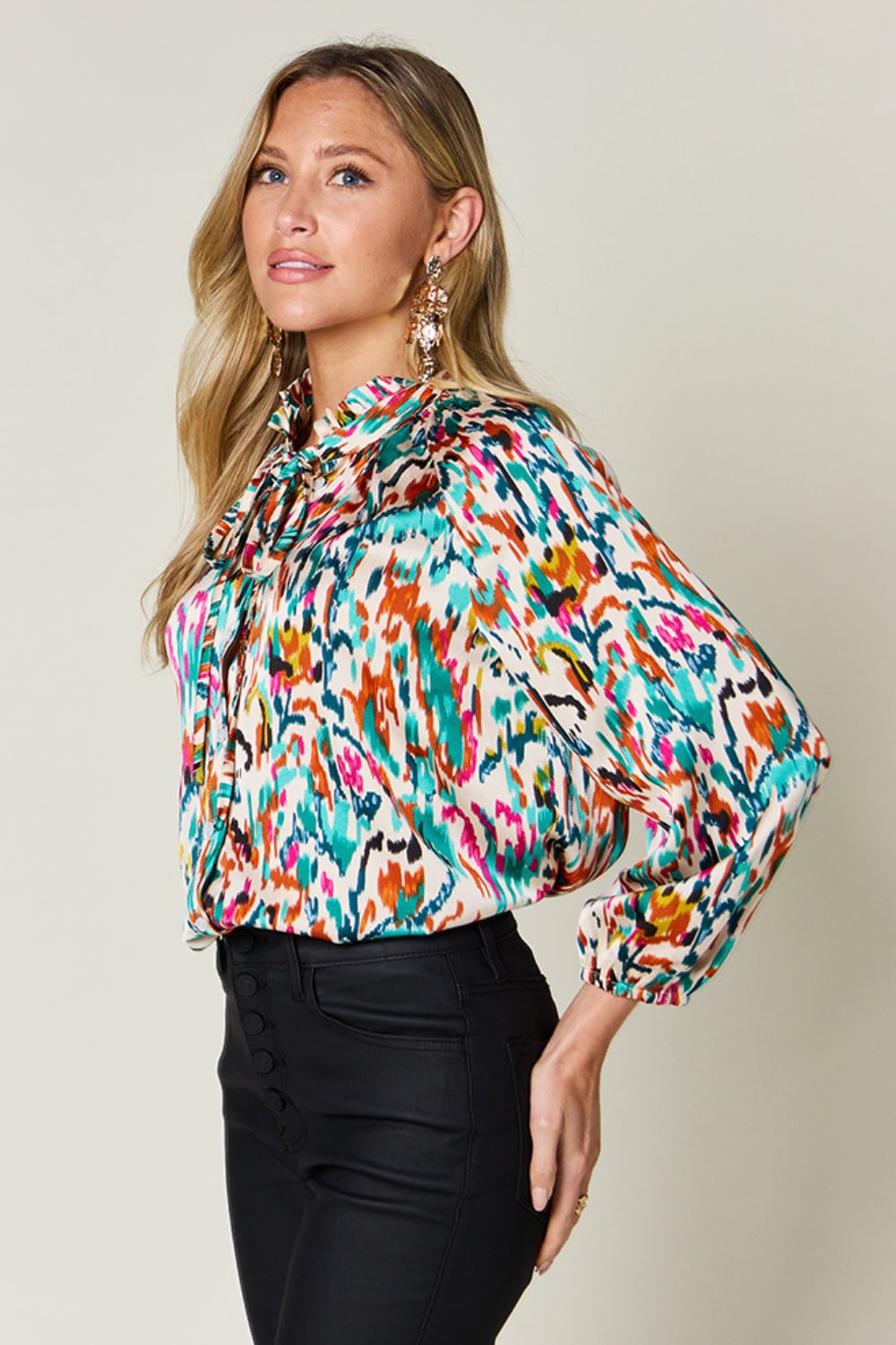Double Take Printed Button Up Long Sleeve Shirt