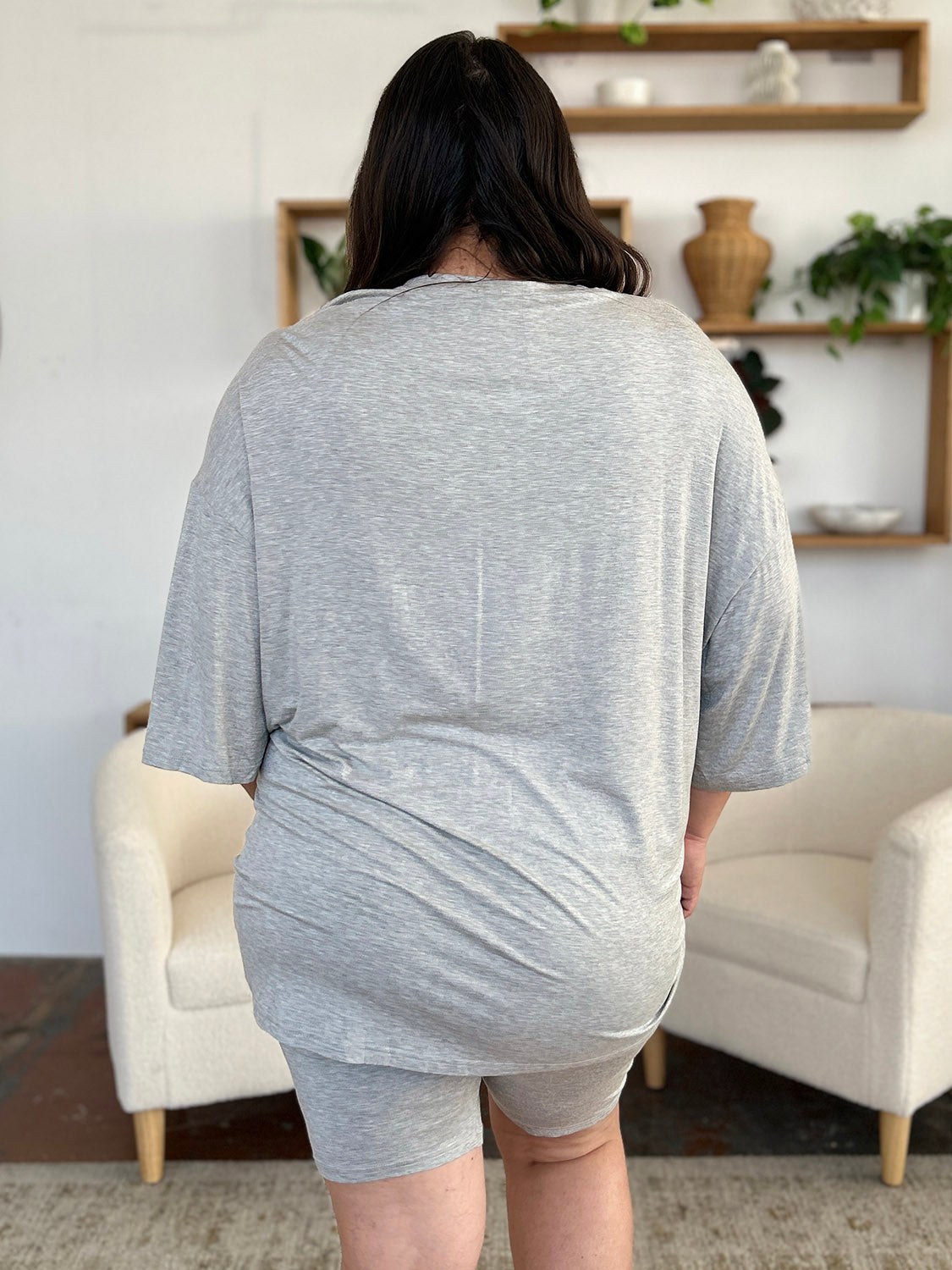 Basic Bae Bamboo Round Neck Drop Shoulder T-Shirt and Shorts Set