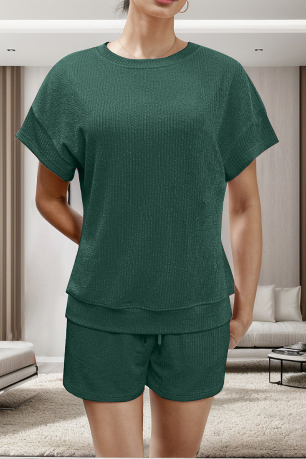 Double Take Round Neck Short Sleeve T-Shirt and Shorts Set