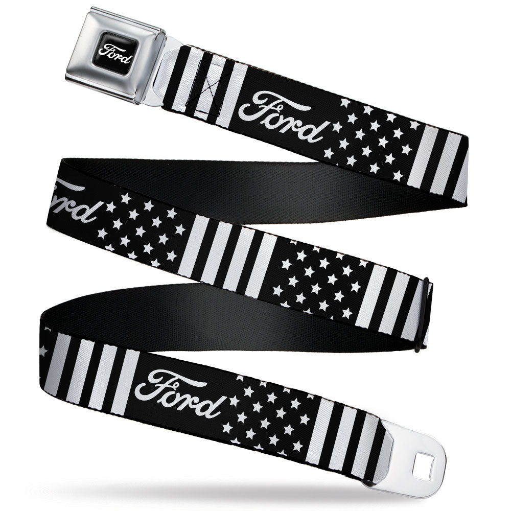 FORD Script Full Color Black/White Seatbelt Belt - FORD Script Americana Stars and Stripes Black/White Webbing