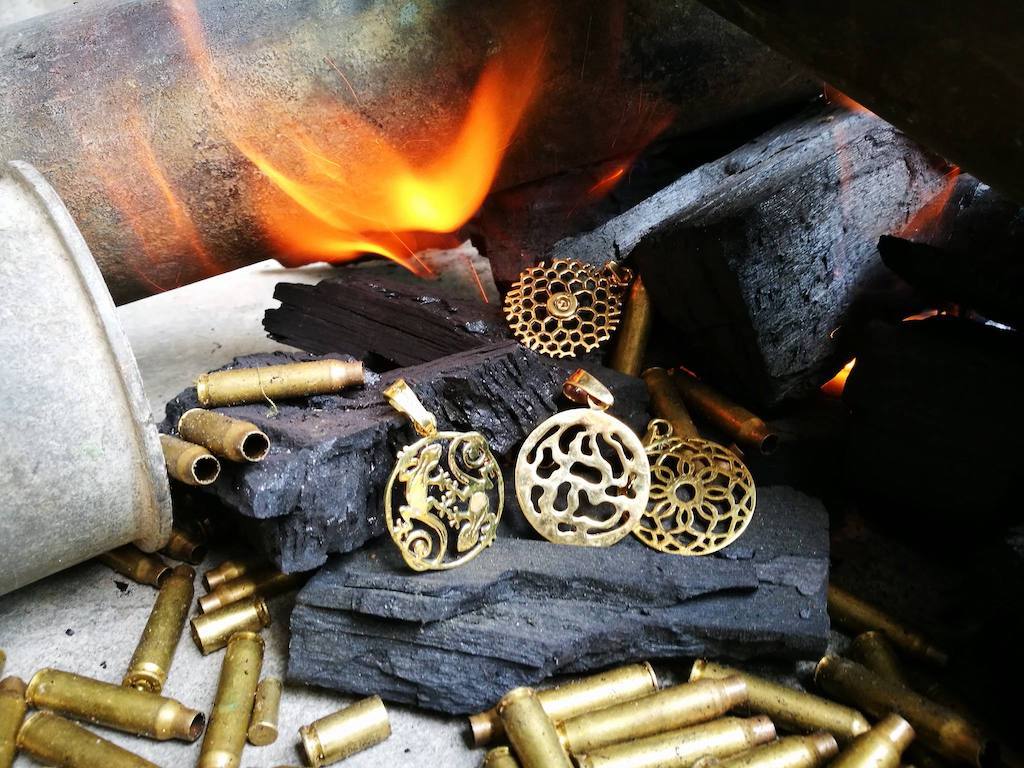 Bombshell Honeycomb Ring Recycled Brass Bullet Casing Handcast Cambodia