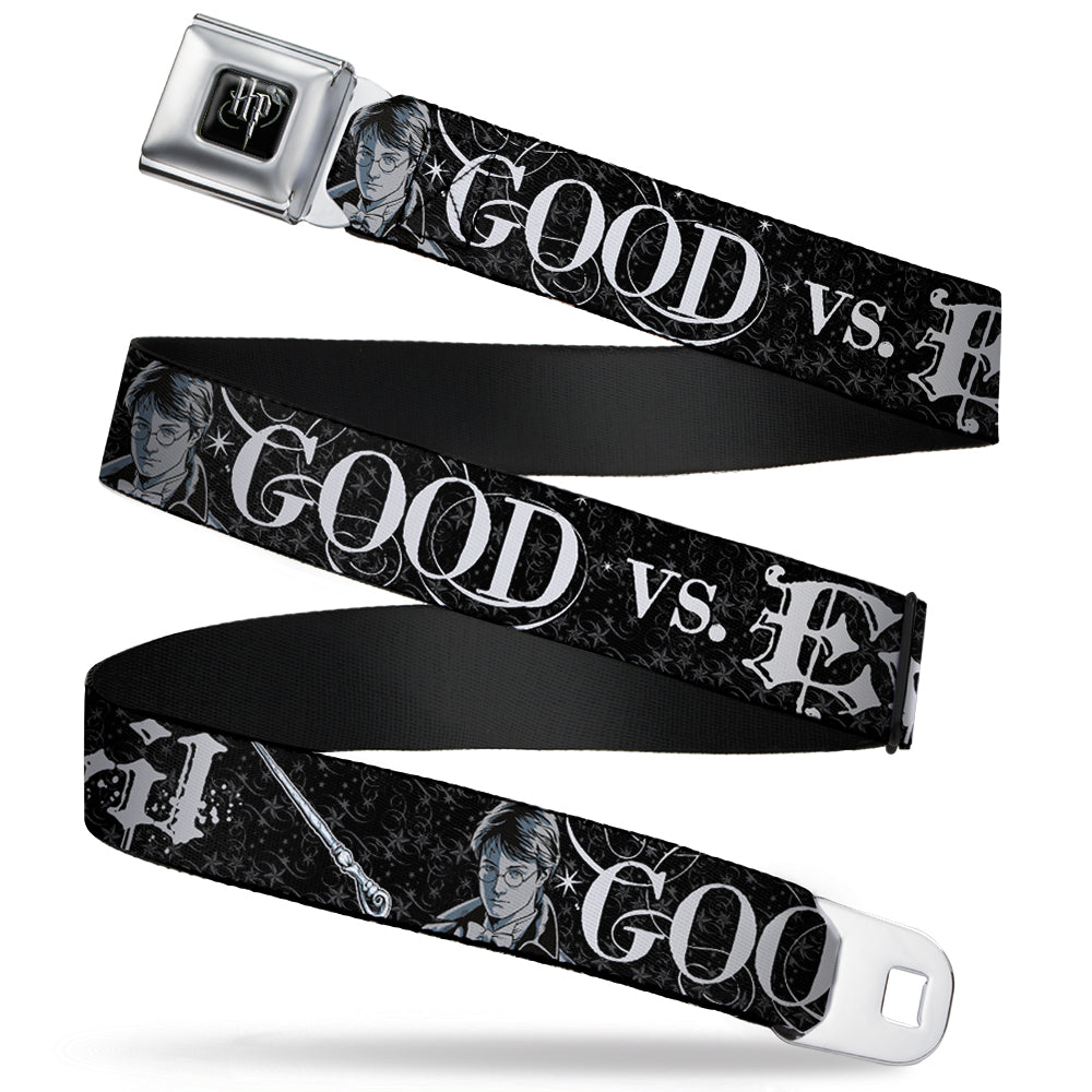 Harry Potter Logo Full Color Black/White Seatbelt Belt - Harry Potter GOOD VS. EVIL Black/White Webbing