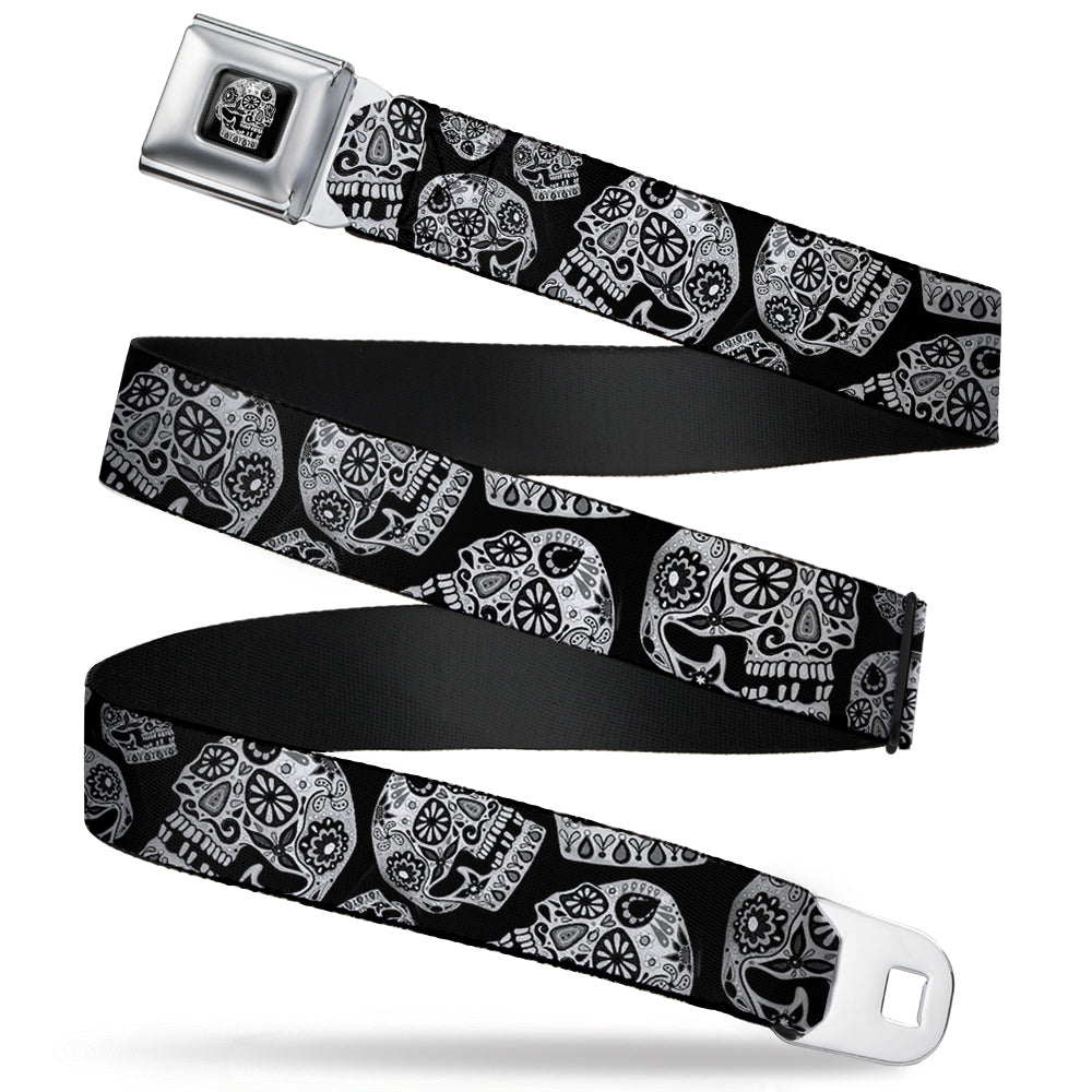 The Dust of Living II Skull Full Color Black/White Seatbelt Belt - The Dust of Living II Sugar Skulls Black/White Webbing