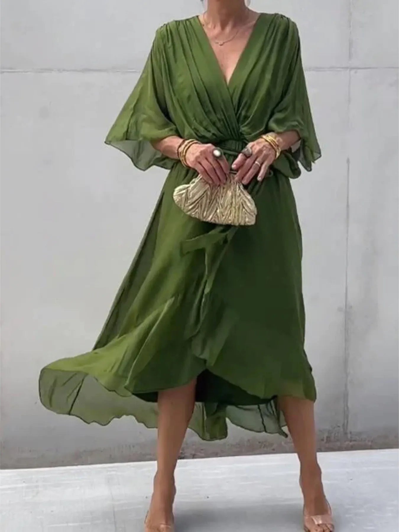 Flowy Tie Front Midi Dress with Flutter Sleeves Fashion Flare Boutique Flowy Tie Front Midi Dress with Flutter Sleeves Fashion Flare Boutique