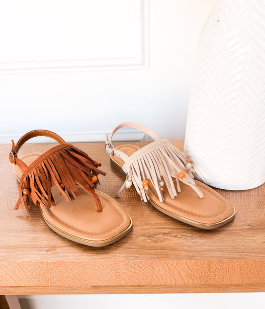Claremont Fringe Sandal in Tan