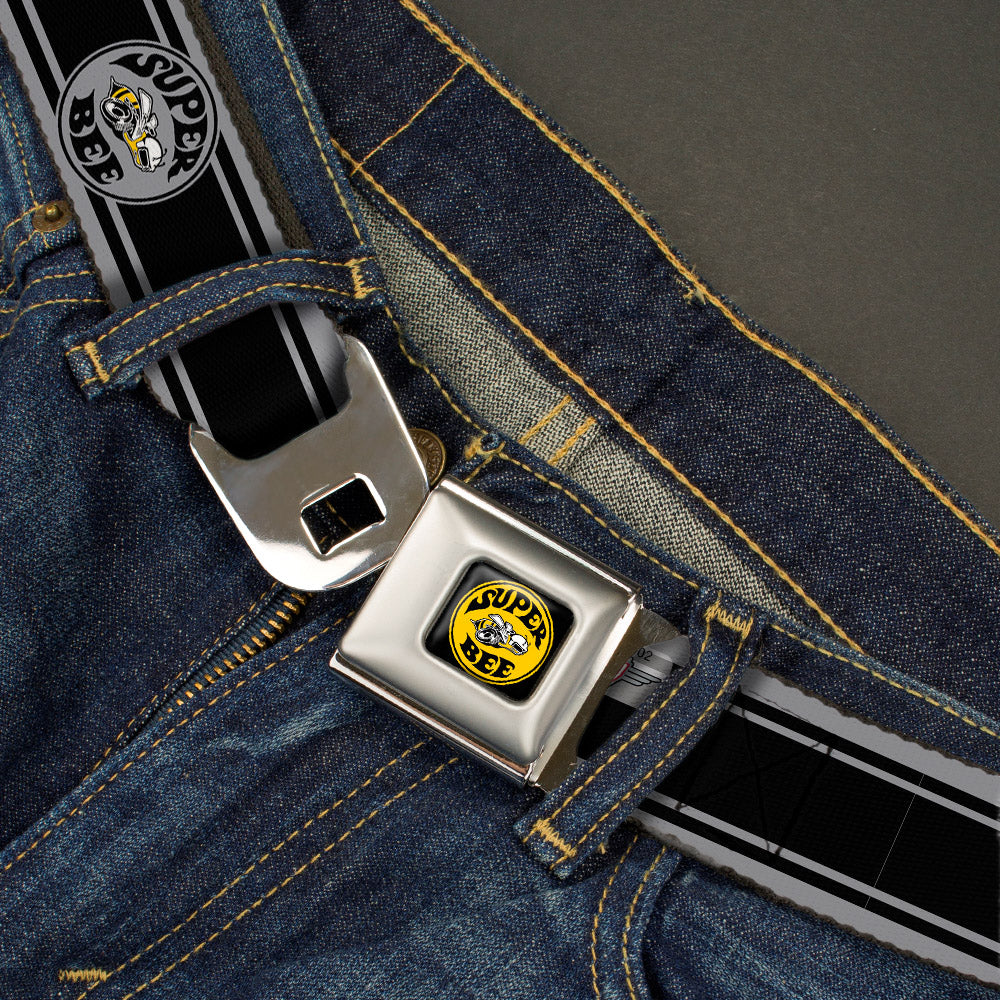 SUPER BEE Logo Full Color Black Yellow White Seatbelt Belt - SUPER BEE Logo/Stripes Black/Gray/Yellow/White Webbing
