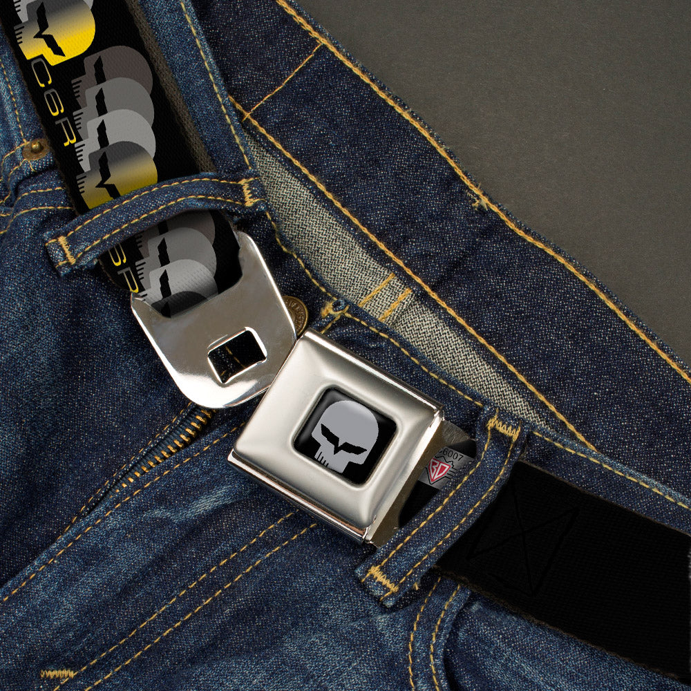 C6R Jake Skull Seatbelt Belt - C6 Racing w/Skull Repeat Black/Yellow/Silver Webbing