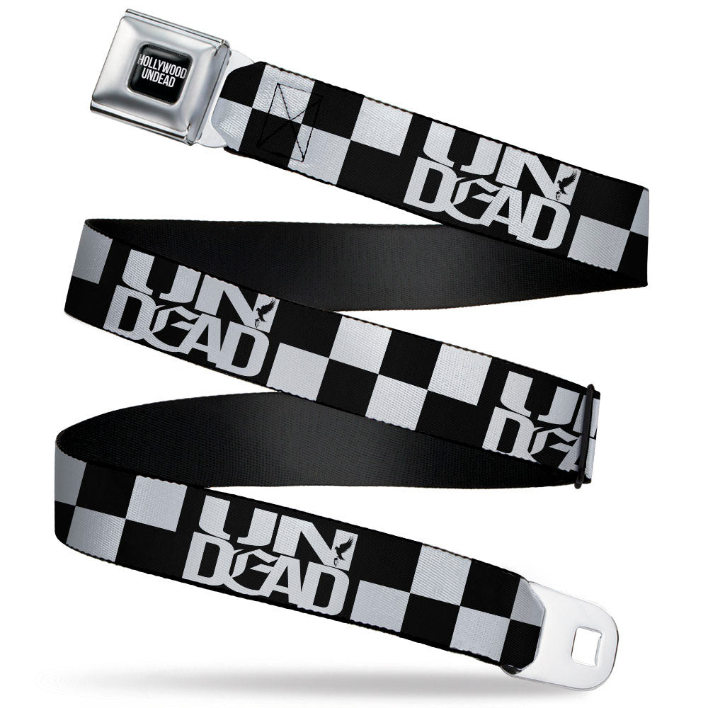 HOLLYWOOD UNDEAD Text Logo Full Color Black/White Seatbelt Belt - Hollywood Undead UNDEAD Checker Black/White Webbing