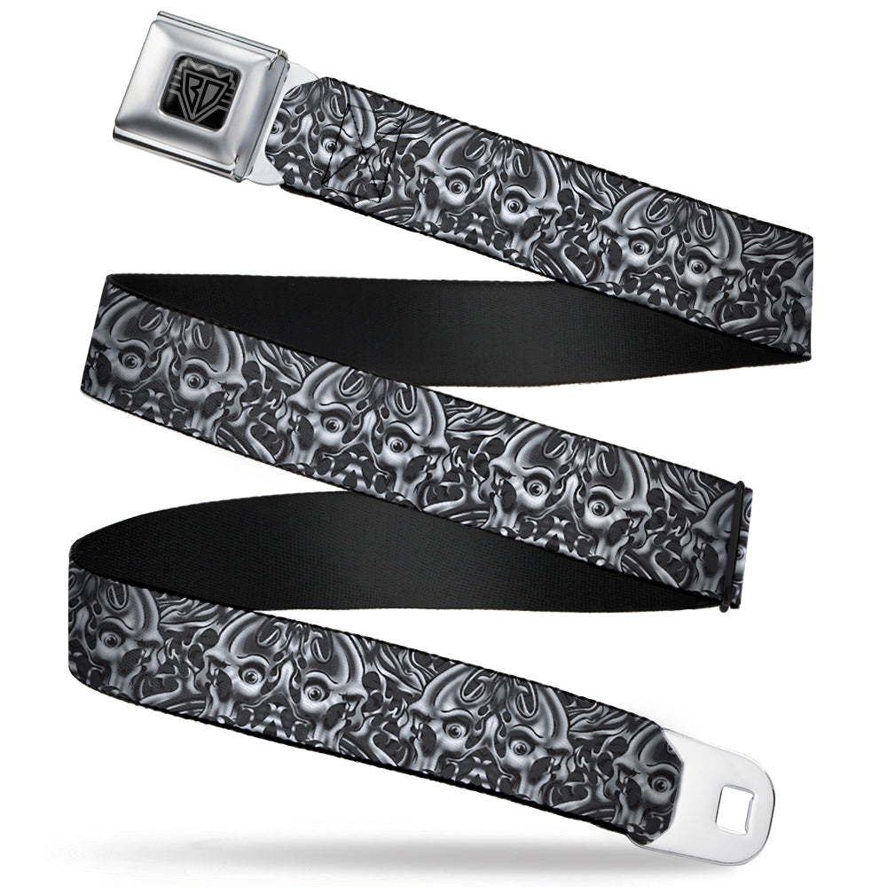 BD Wings Logo CLOSE-UP Full Color Black Silver Seatbelt Belt - Sleeve Skulls Black/Gray Webbing