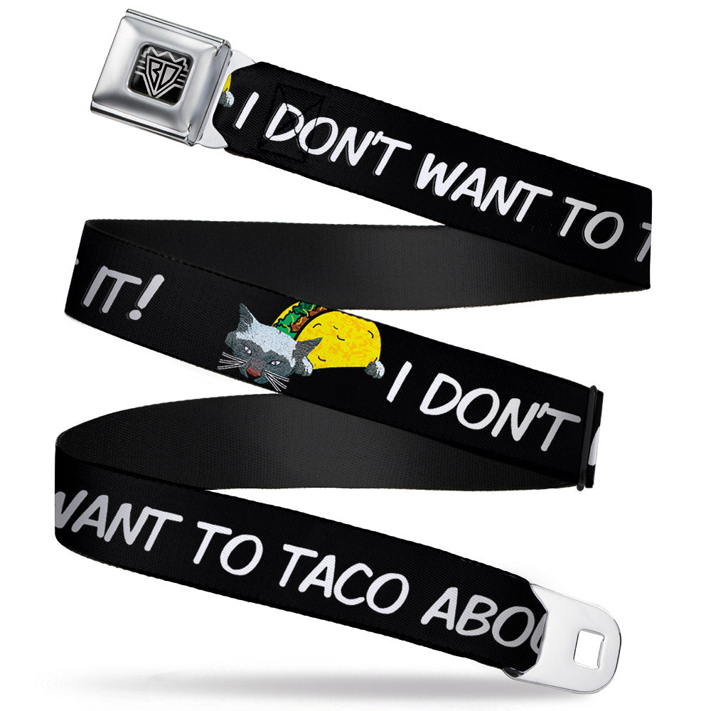 BD Wings Logo CLOSE-UP Full Color Black Silver Seatbelt Belt - Taco Cat I DON'T WANT TO TACO 'BOUT IT Webbing
