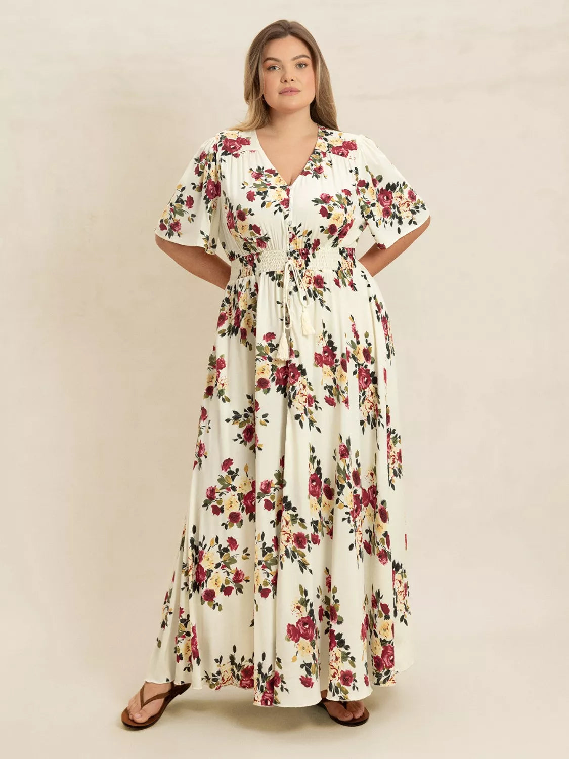 Plus Size Floral Flutter Sleeve Maxi Dress with Button Front Fashion Flare Boutique Plus Size Floral Flutter Sleeve Maxi Dress with Button Front Fashion Flare Boutique