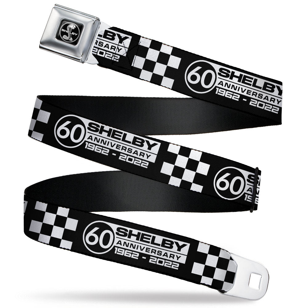 SHELBY Tiffany Split Full Color Black/White Seatbelt Belt - SHELBY 60 YEARS SINCE 1962 Checker Black/White Webbing