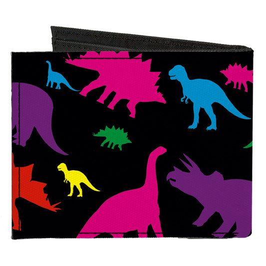 Canvas Bi-Fold Wallet - Dinosaur Silhouette Black Multi Color
