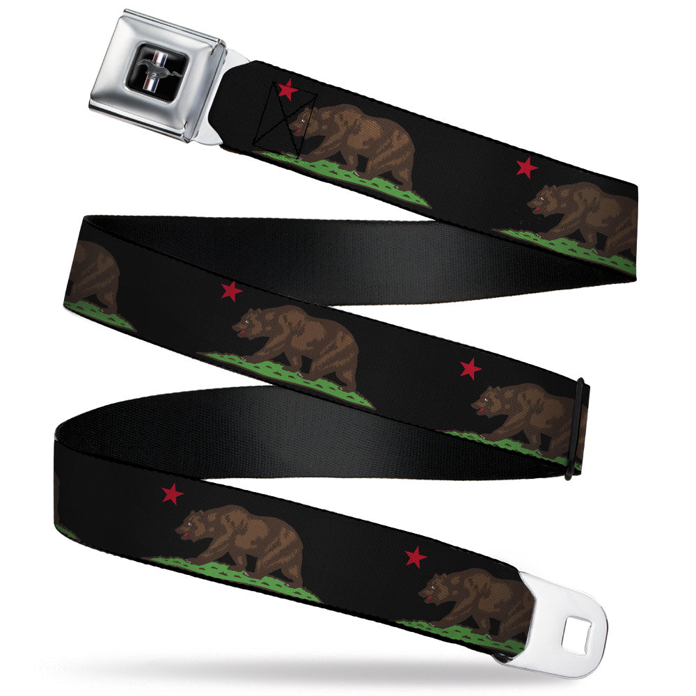 Ford Mustang Seatbelt Belt - California Flag Bear Black Webbing