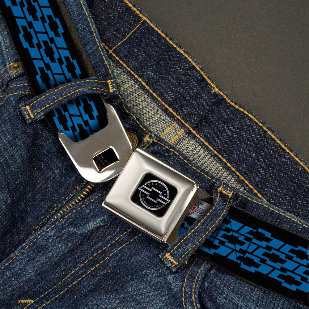 Chevy Seatbelt Belt - Chevy Bowties 3-Row Black/Blue Webbing