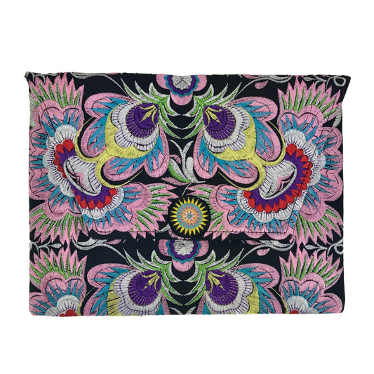 Embroidered Flower Clutch Handmade Hmong Thai Embroidery Boho Evening Bag