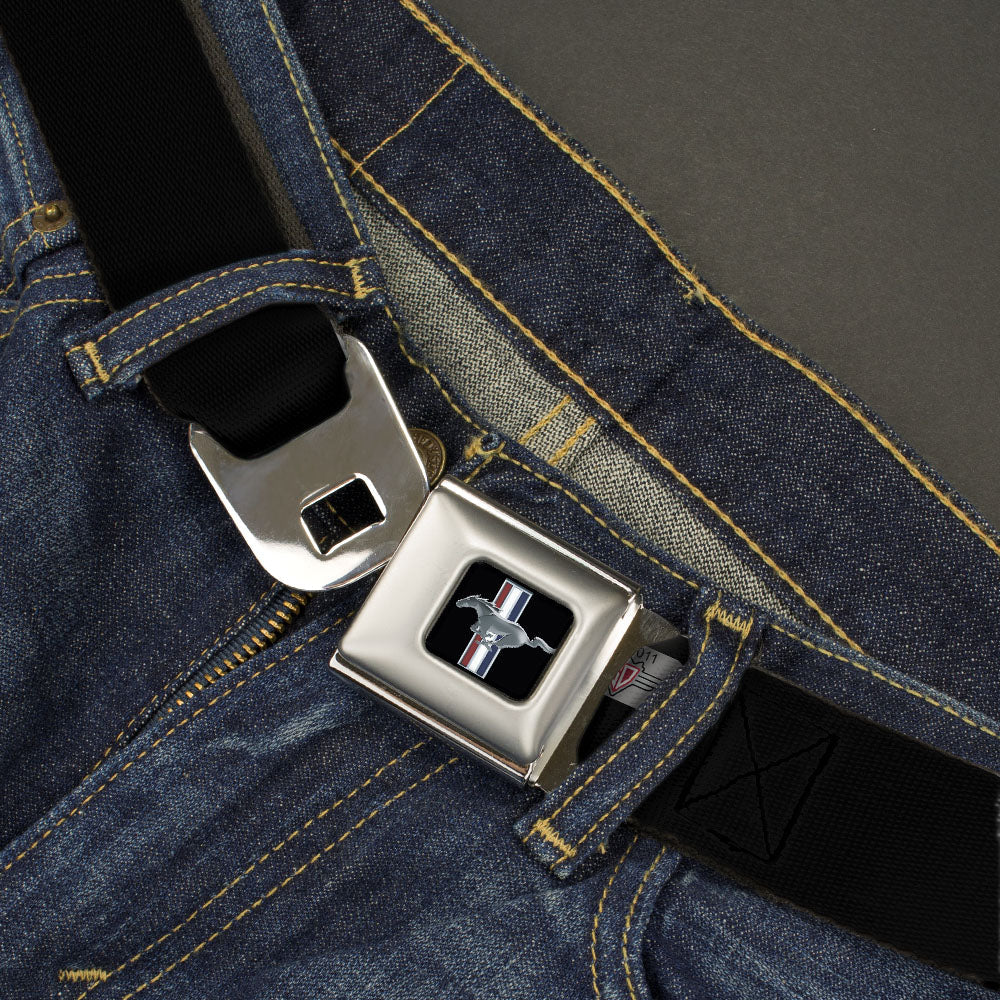 Ford Mustang Emblem Seatbelt Belt - FORD Script Single Black/White Webbing