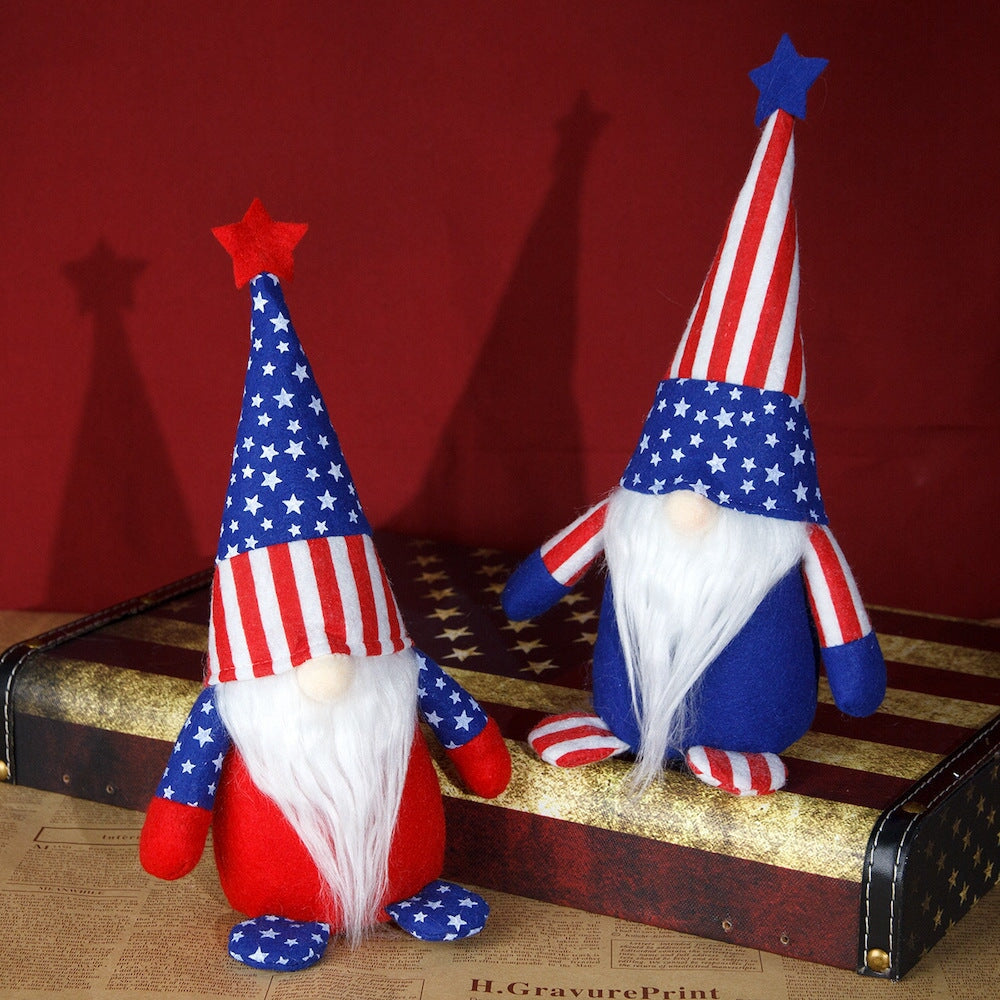 American Flag Colored Plush Gnome, Patriotic Home Decor