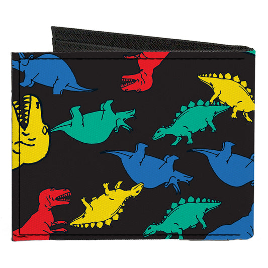 Canvas Bi-Fold Wallet - Dinosaurs Black Multi Color