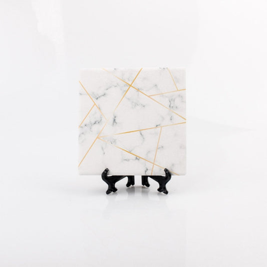 Golden Geometric Ceramic Coaster 4 Inch Cork Back Modern Thirsty Coaster Single Or Set
