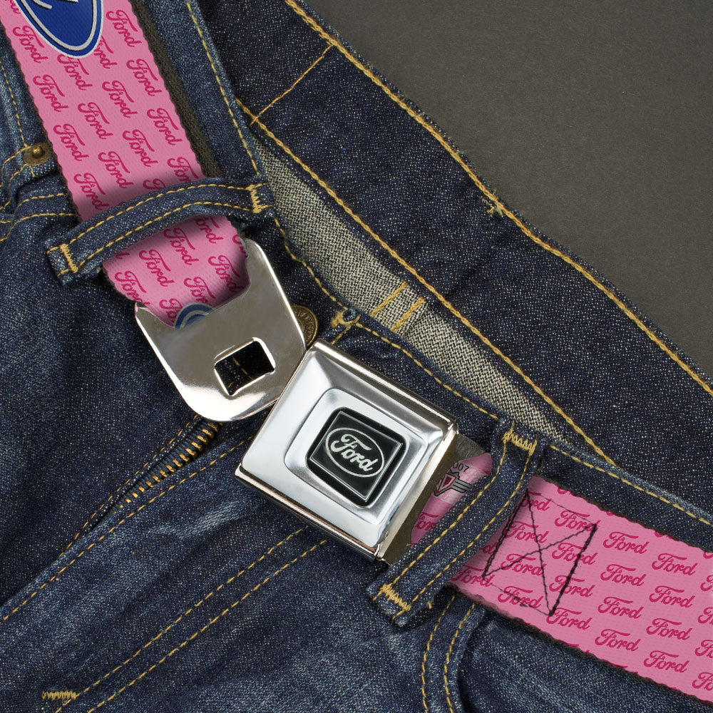 Ford Emblem Seatbelt Belt - Ford Oval w/Text PINK REPEAT Webbing