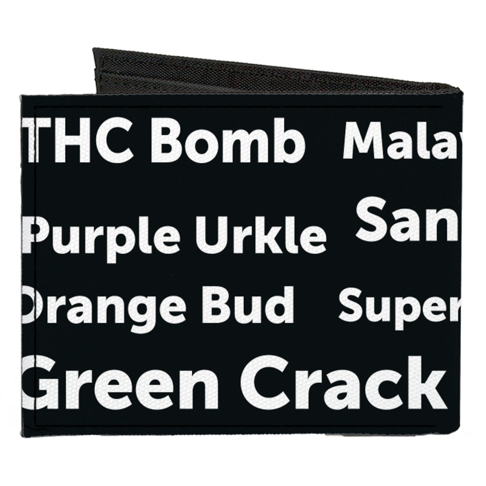 Canvas Bi-Fold Wallet - Verbiage Marijuana Strains Black White