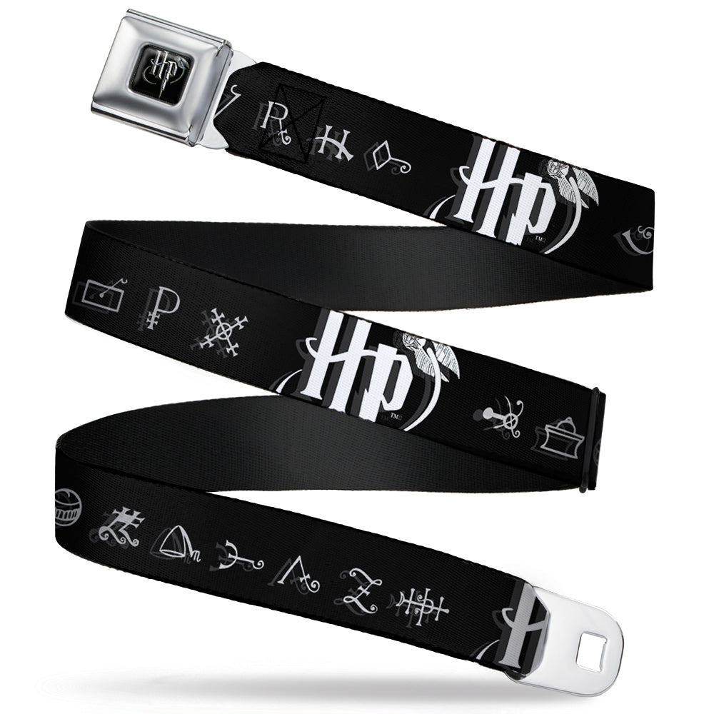 Harry Potter Logo Full Color Black/White Seatbelt Belt - Harry Potter Logo/Symbology Black/White Webbing